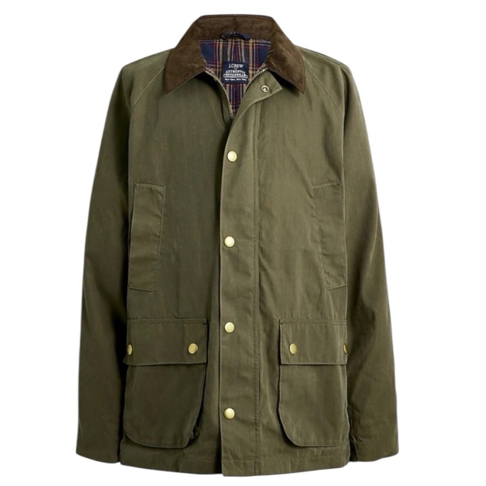 J. Crew Olive Field Jacket with Brown Collar
